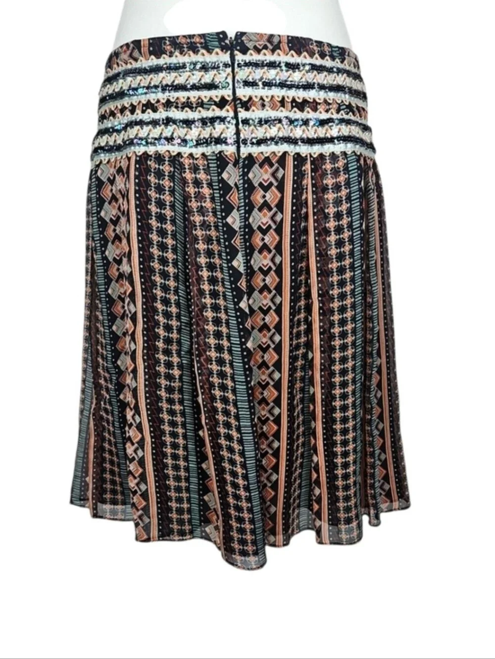 Free People Silk Skirt Sequin Bohemian Multicolor Boho Southwestern Festival 8